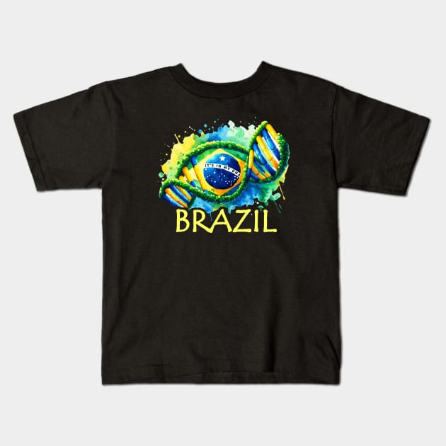 Brazilian DNA Heritage Flag Kids T-Shirt by Sambastyles